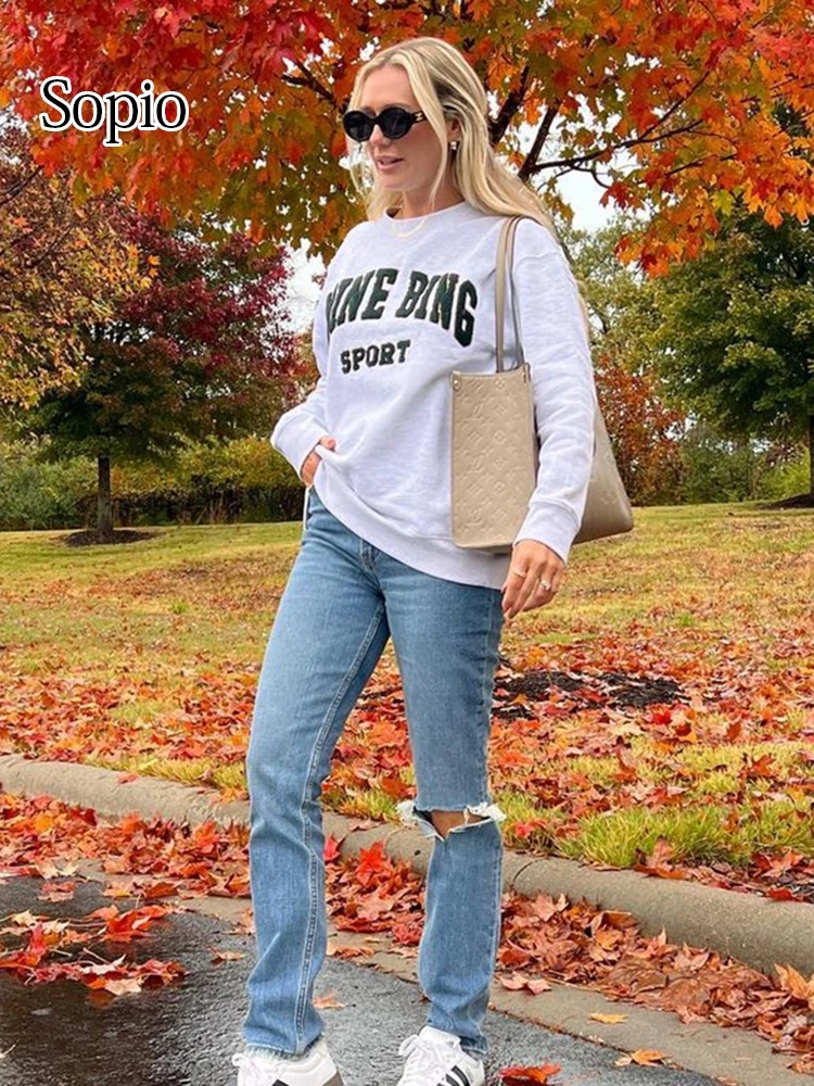 Flocking Letter Women Sweatshirts 1