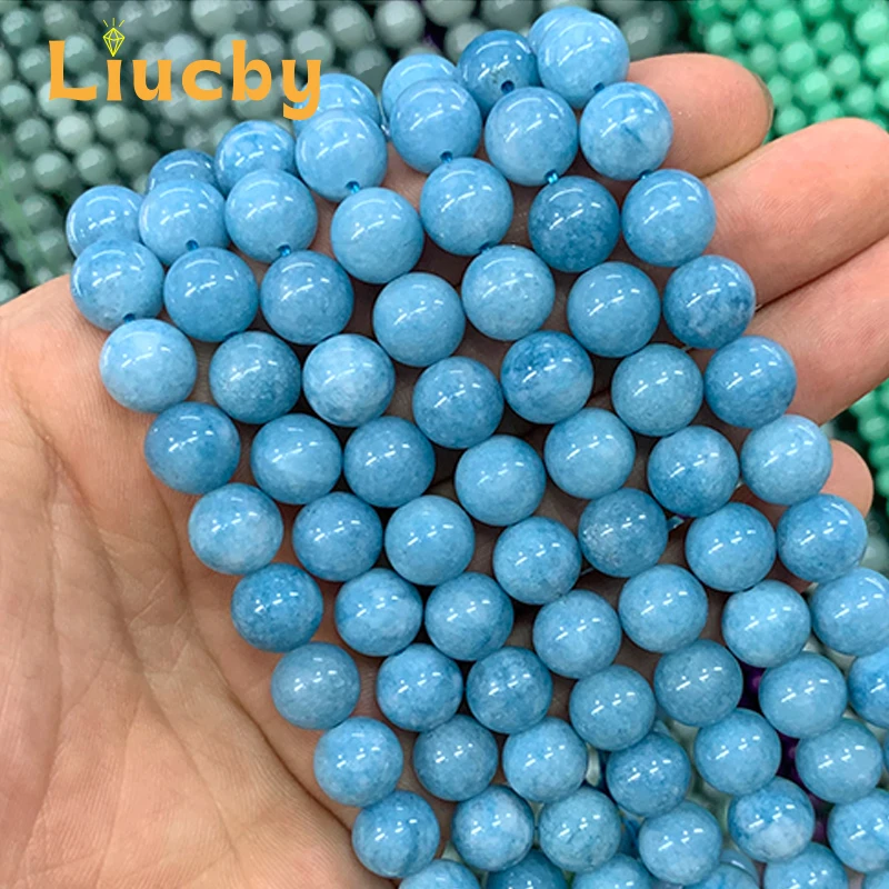 Natural Stone Dark Blue jade Handmade Round Beads For Jewelry Making DIY Versatile Bracelets Necklace  15