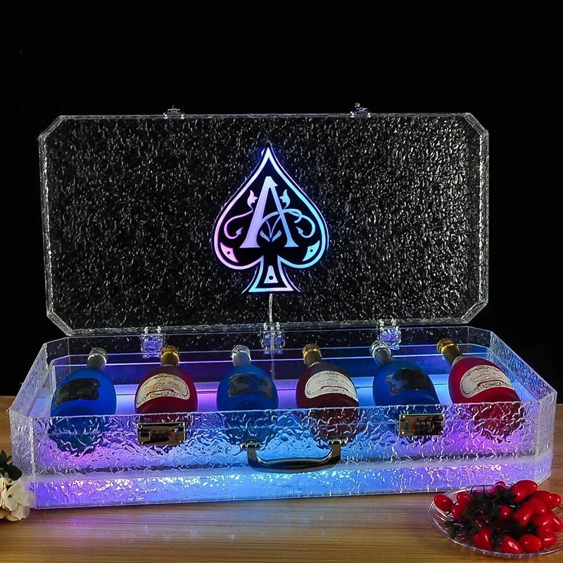 

3 Bottle Ice Rock Ace of Spade LED Briefcase Champagne Cocktail Wine Box Whisky Carrier Case VIP Bottle Presenter Vodka Suitcase