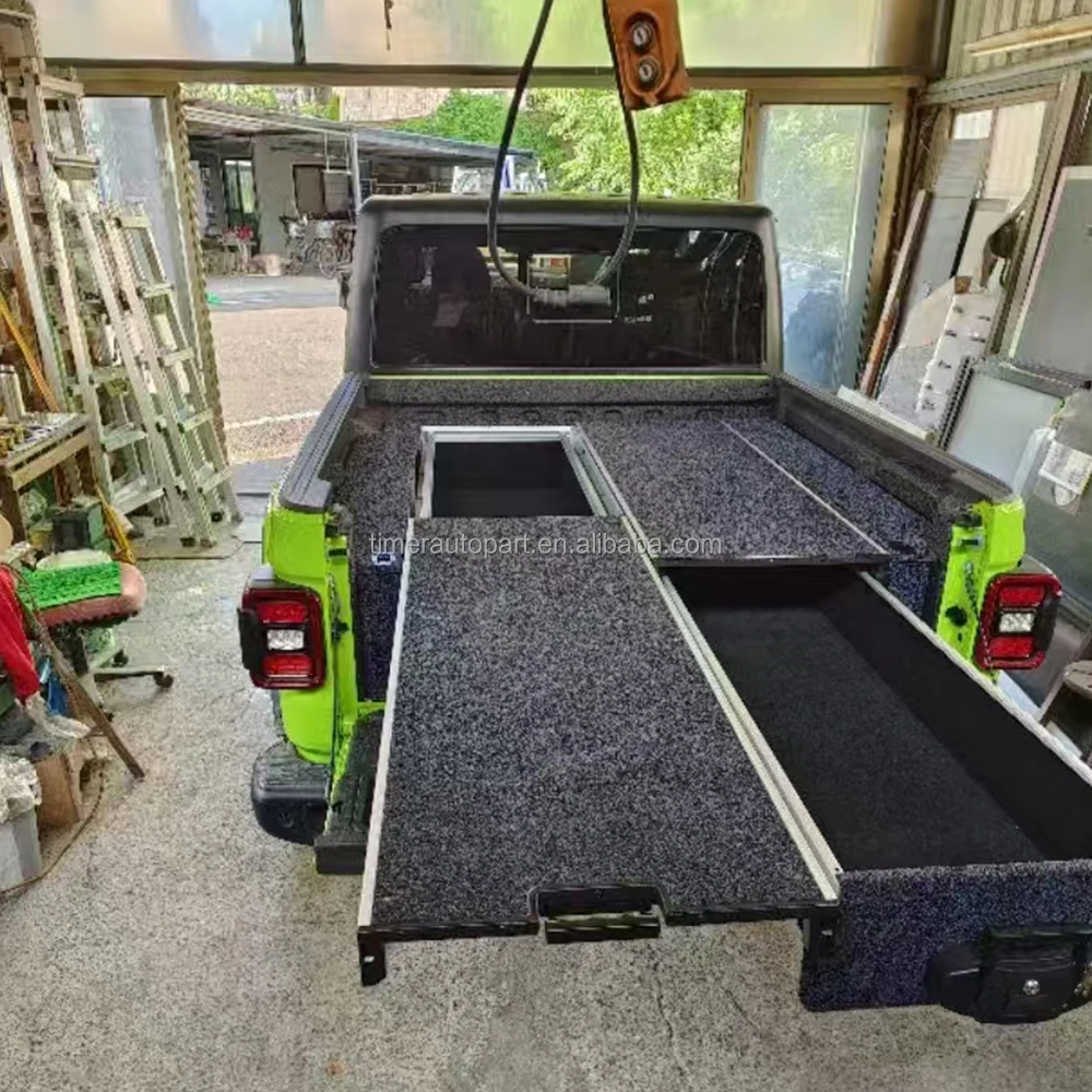 

4x4 Off-Road Pickups Rear Truck Bed Storage System Metal Double Drawers 1 Top Sliding Fridge Tray Bed Tooling Box
