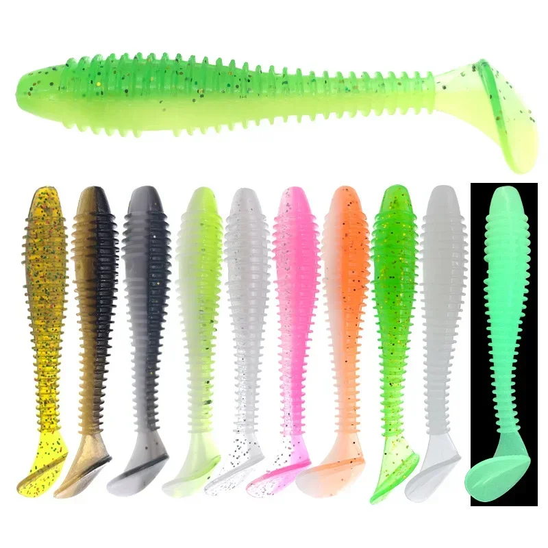 50pcs 5.5/6.5/7cm T Tail Silicone Soft Bait Fishing Artificial Worms Soft Lures Carp Bass Pike Sea Fishing Accessories