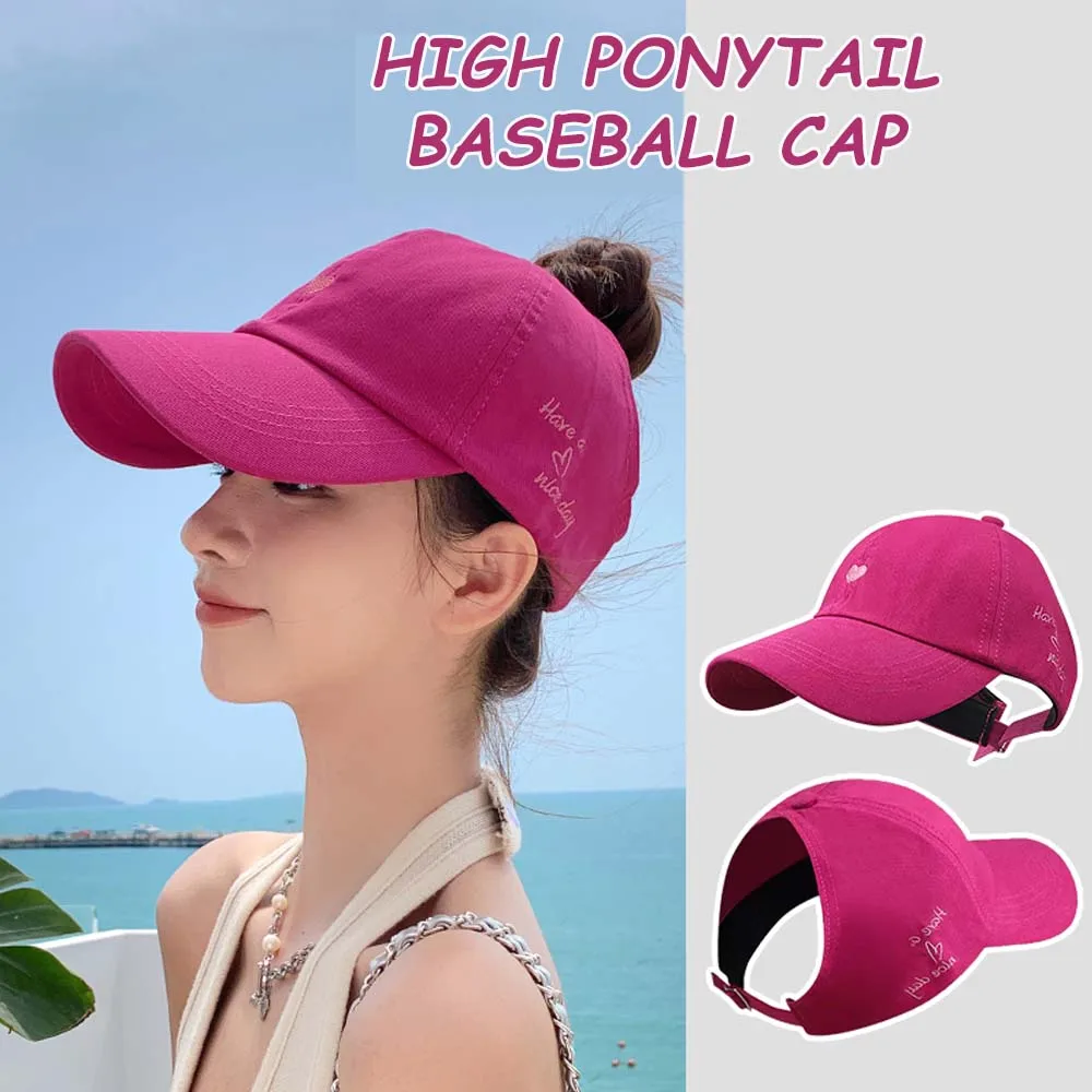 2024 High Ponytail Baseball Cap Love Embroidery Women's Summer Hat Sun Visor Hat With Ponytail Hole Breathable Baseball Cap