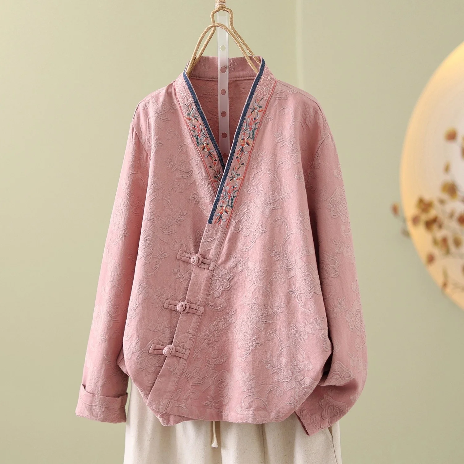 

Рубашка большого размера для женщин, элитная куртка 2021, весна и осень, новая мода, топ Hanfu на пуговицах с длинными рукавами w914