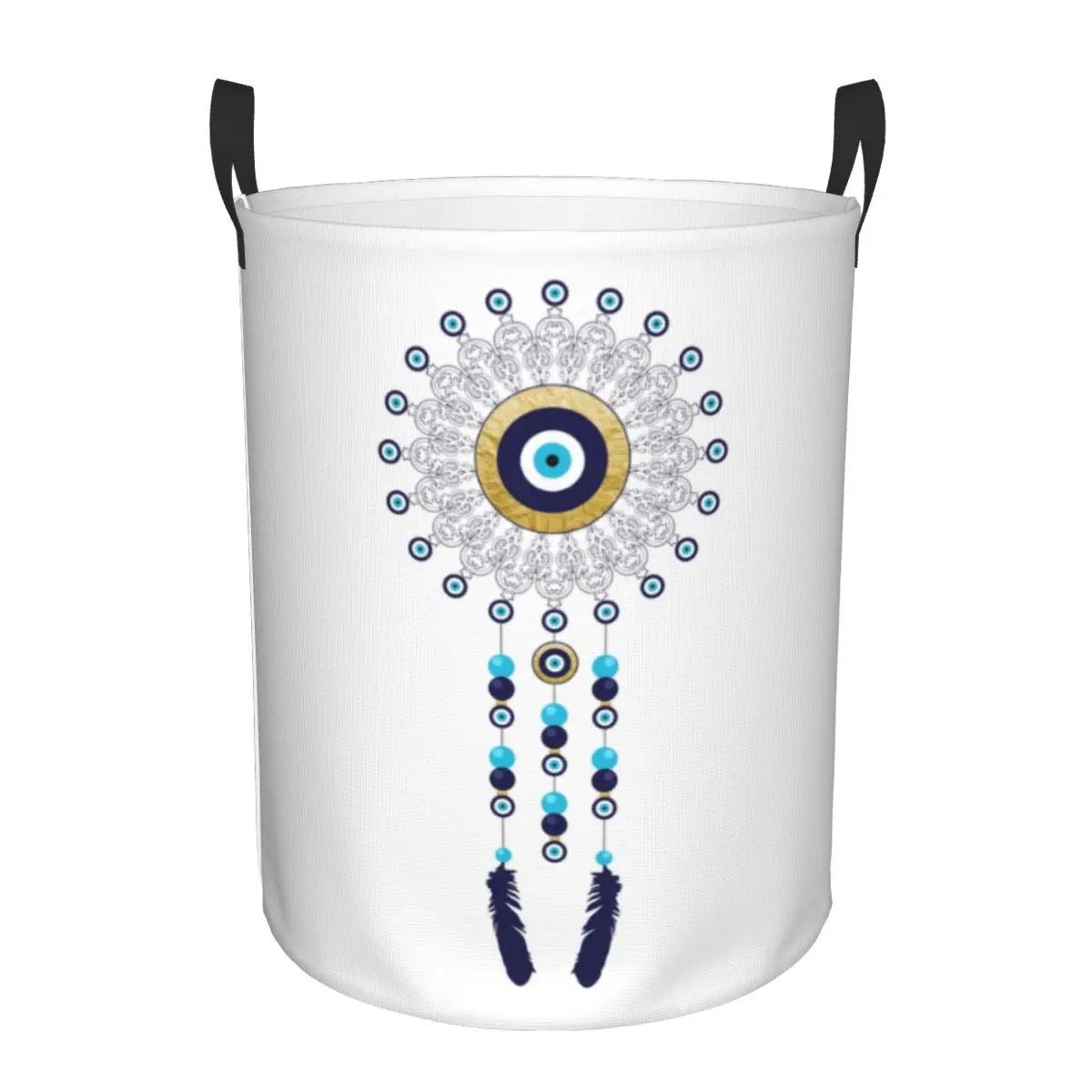 Boho Chic Evil Eye Mandala Dream Catcher Laundry Hamper Large Clothes Storage Basket Hamsa Nazar Bohemian Toys Bin Organizer