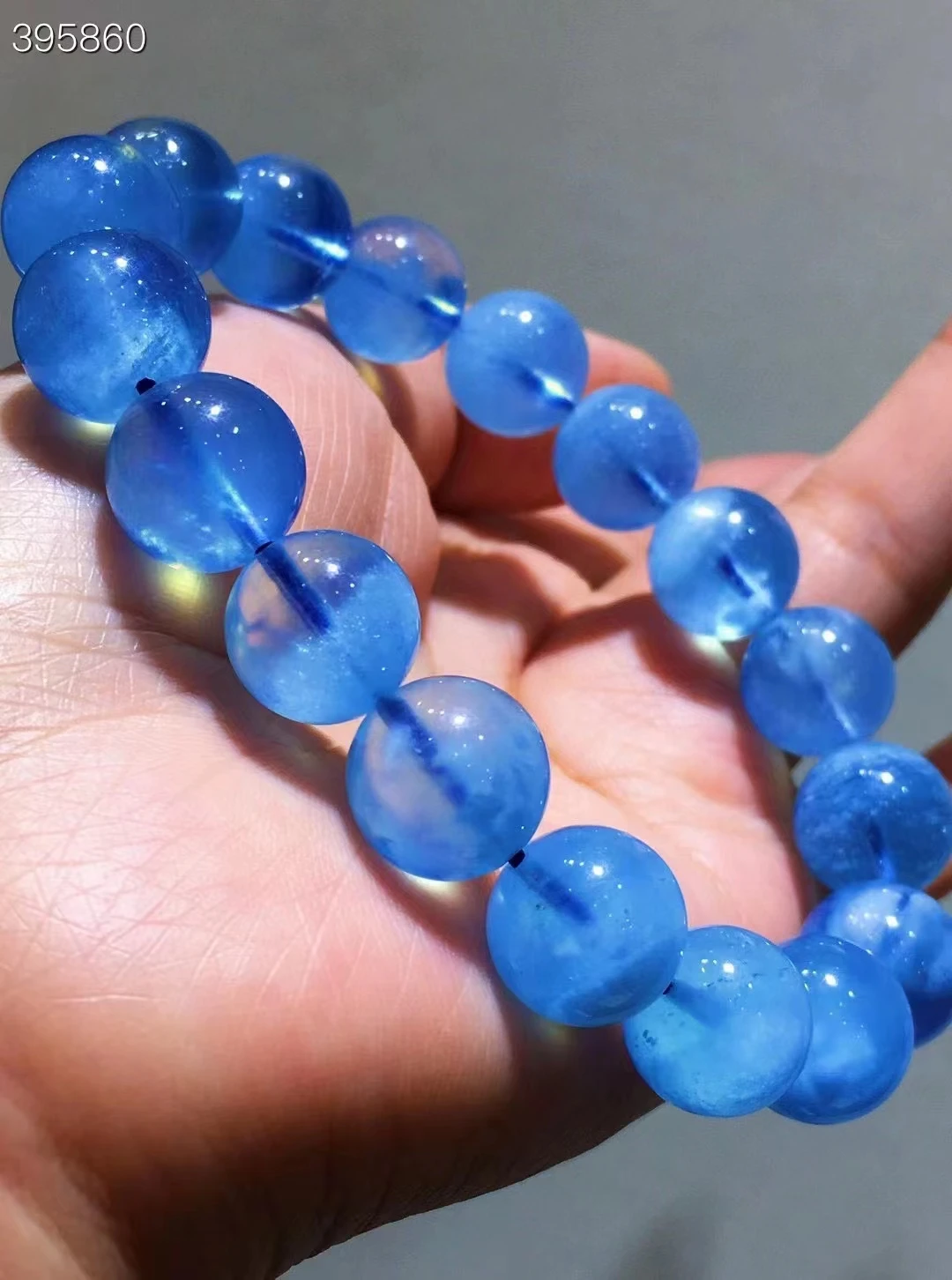 Natural Blue Aquamarine Clear Round Beads Bracelet 12.4mm Women Men Brazil Stretch Blue Aquamarine Jewelry AAAAAA