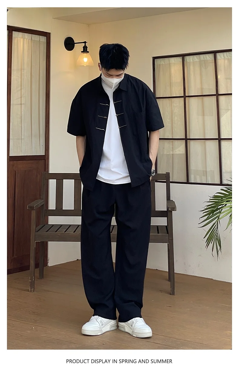 

Новый китайский Sle Ice Silk irt ort Sve Men Summer Thin Уникальный дизайн Sensation Haome High-End Feeling Five Seven Sp...