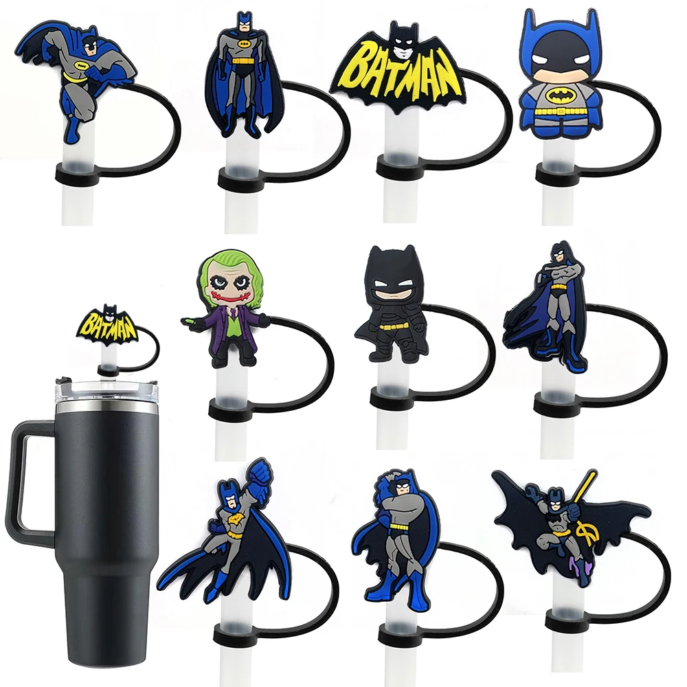 1-10pcs Batman Joker Straw Cover Cap for Reusable Drinking Dust Cap Glas Cup Accessories,Straw Toppers 10mm Silicone Straw Cover