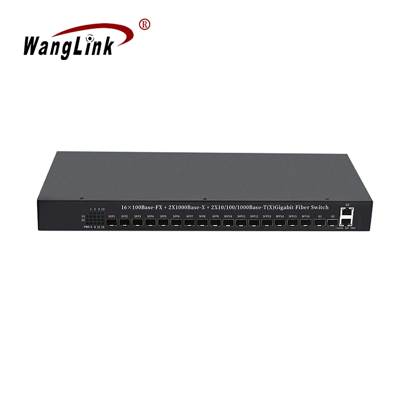 Wanglink Fiber Optic Equipment 16x10/100Base-Fx +2x1000Base-X+2x10/100/1000Base-Tx 16 SFP Port Fibra Optical Ethernet Switch