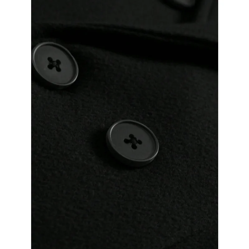 KIDWHXR Herren-Mantel, Herbst-Winter, doppelreihige Jacke aus Wollmischgewebe, Herren, lange Ärmel, mit Taschen, mittellange Länge, lässige Herren-Oberbekleidung. – Detail 6