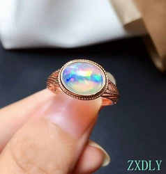Natural Colorful Opal Gemstone Fashion Simple Ring for Women Real 925 Sterling Silver Charm Fine Wedding Jewelry