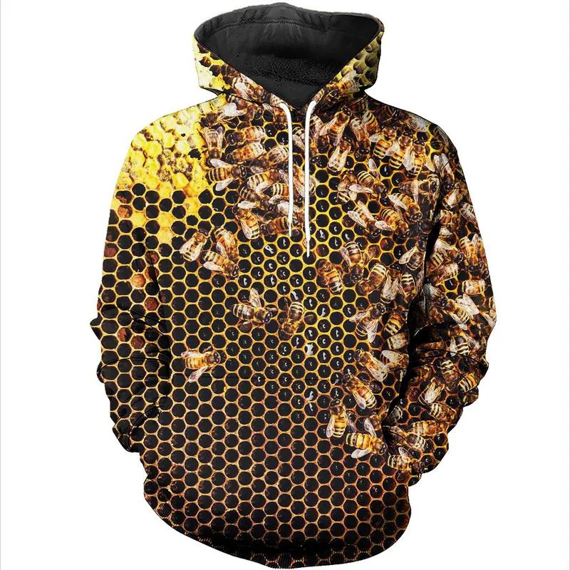 Autumn Funny HoneyComb Bee 3D Print Hoodies Men Women Fashion Casual Sweatshirts Oversized Hoodie Pullovers Tracksuit Clothing