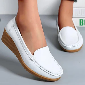 Genuine leather moccasins for women, fashion shoes, retro style, large size 10 Main Sales Moccasim Female Elegant - №5