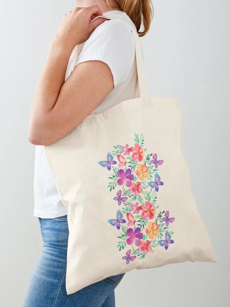 Summer Blooms & Butterflies on cream Tote Bag Lady bags canvas bags university shopper bag