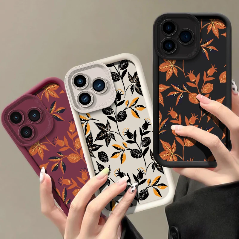 電話ケース OPPO Realme C55 C53 C65 C31 C30 C71 C75 C20A C17 C15 C67 C12 C63 C25 C21 Vinatge 葉プリント耐衝撃カバー