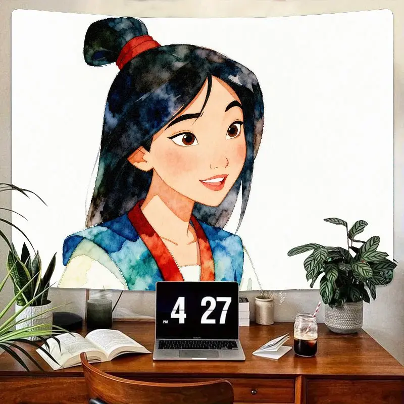 

1 шт., акварельный эстетический гобелен Disney Mulan, полиэстер, настенное искусство для спальни, гостиной, декор, подарок для девочек, детей, подростков, фанатов