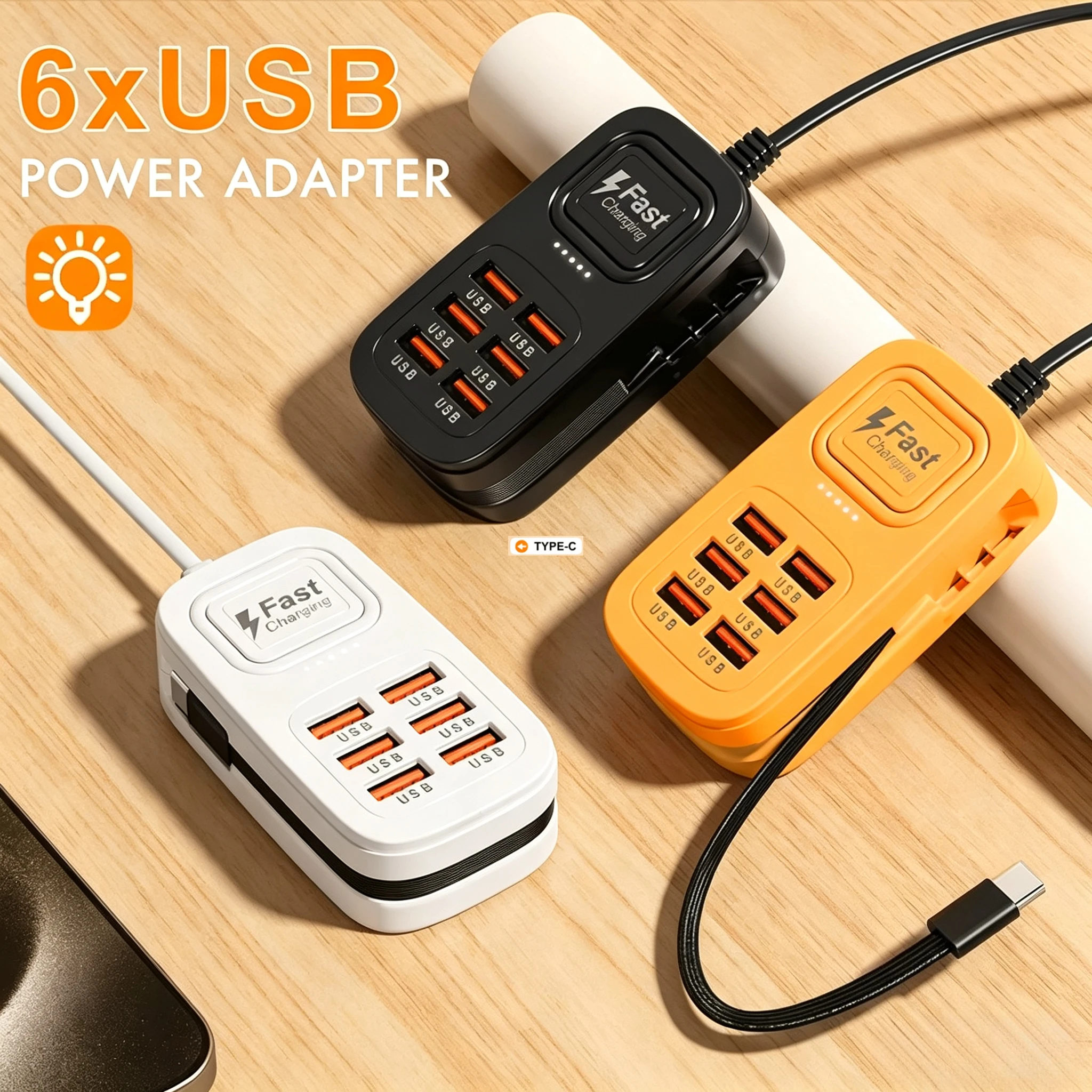 6 in 1 Multi Port USB Charging Station 3PD 3USB Desktop Power Strip Type C Fast Charge HUB Adapter EU UK US Plug Travel Socket