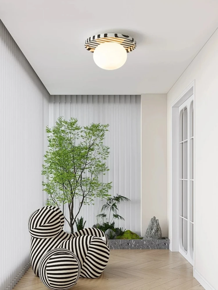 French medieval style entrance hall balcony corridor retro striped ceramic corridor cream style ceiling light designer