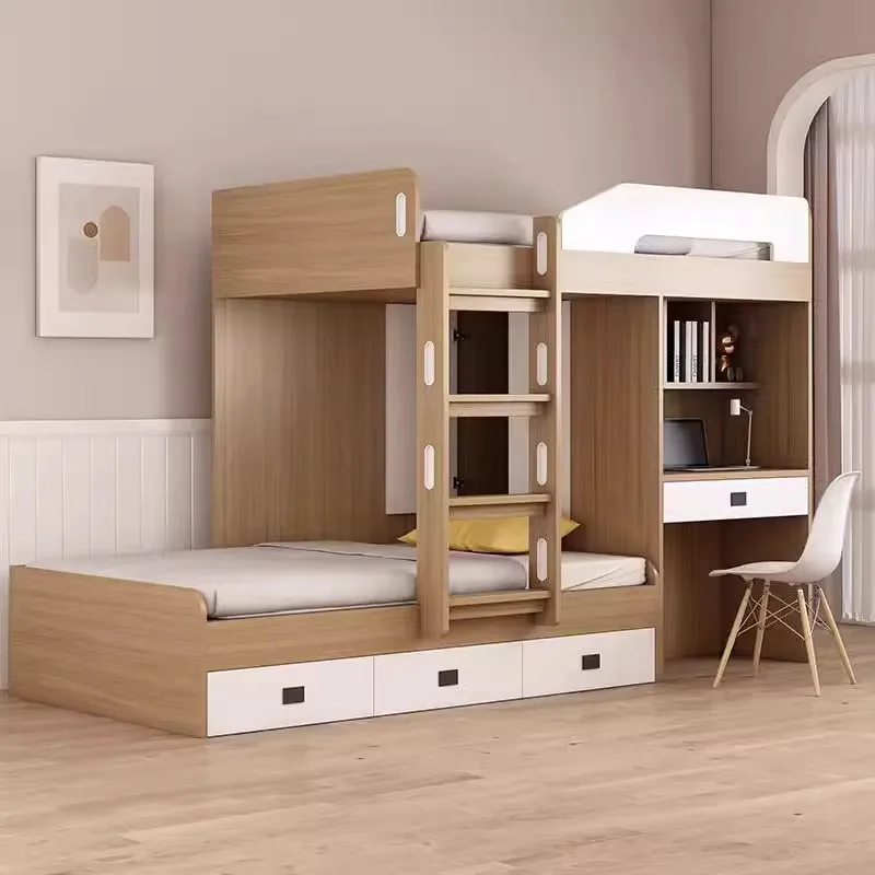 Hong Kong solid wood bed bunk bed children's   mother   high   double   with wardrobe desk multi-function bed view 3