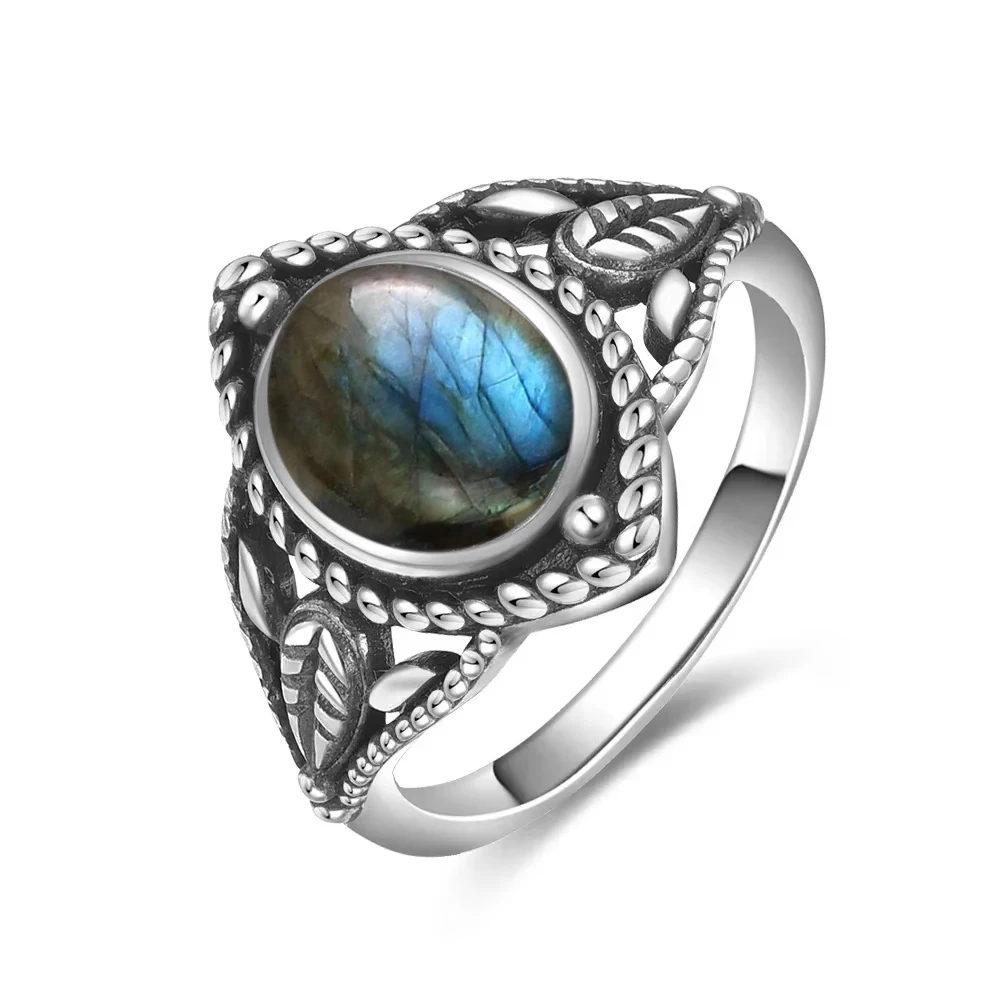 Women's Labradorite 925 Silver Ring with Rainbow Light, Gift
