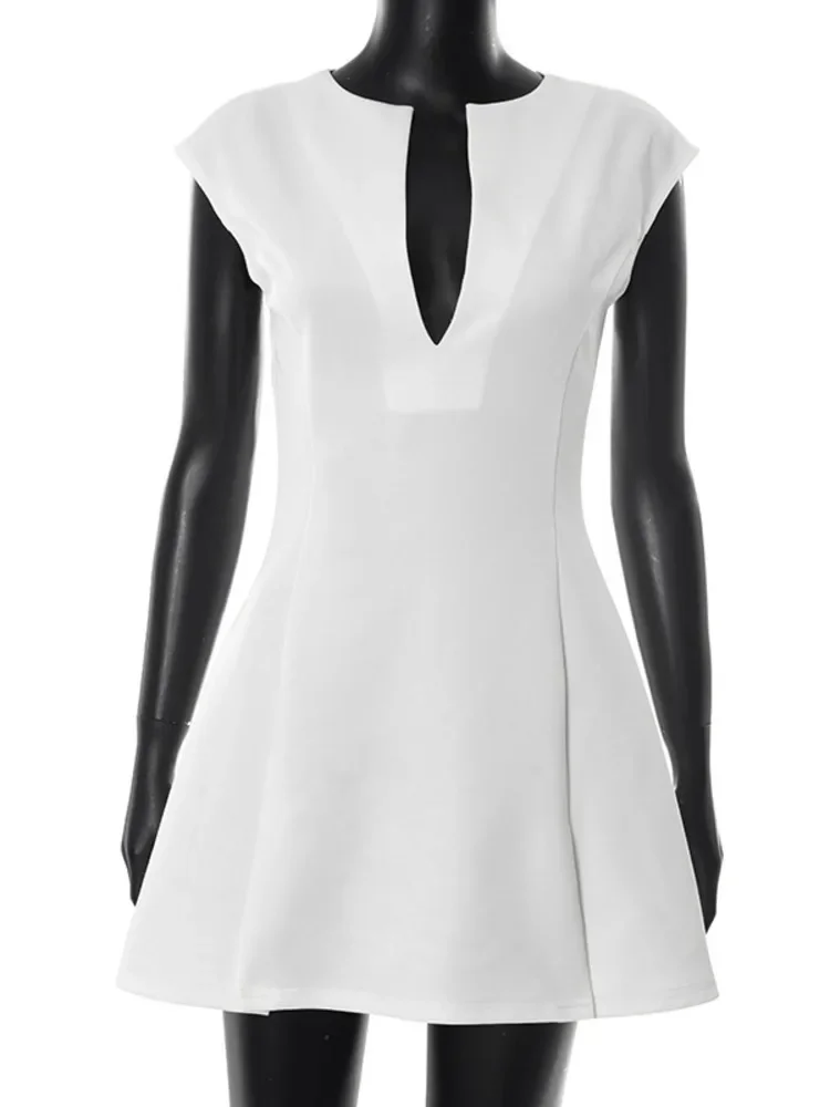 Sukienka mini bez rękawów z dekoltem w serek, seksowna, damska, modna, z wysokim stanem, w kształcie litery A, na imprezę klubową, elegancka sukienka damska.