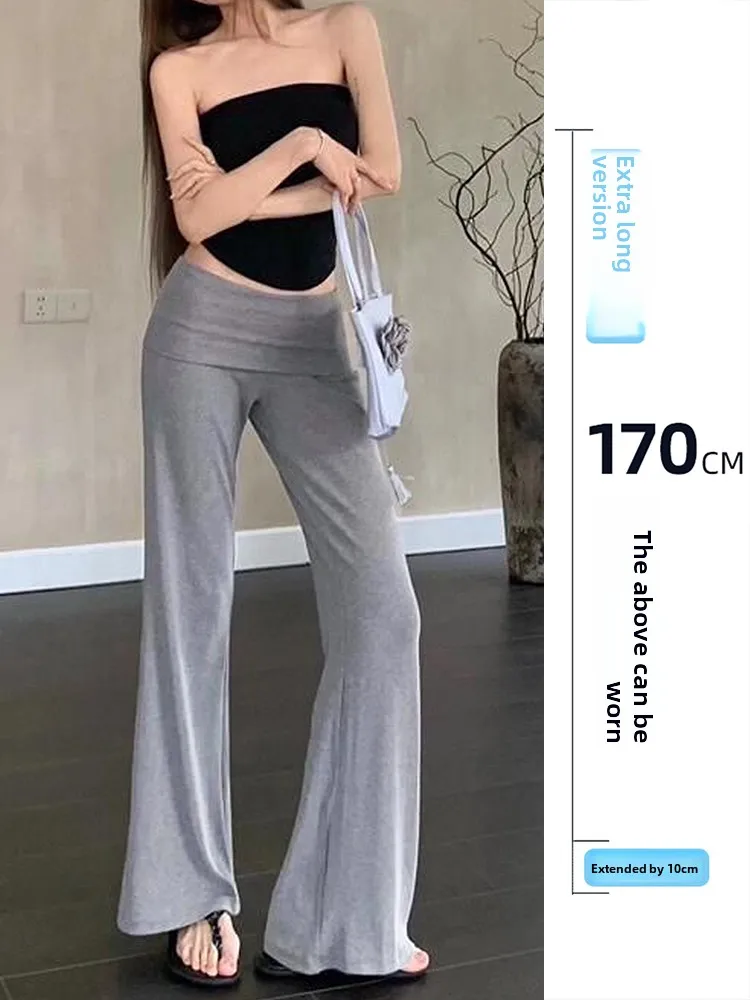 

Extended Length Knitted Slim Fit Casual Pants for Women High Waist Bell Bot Comfortable Soft Fabric Korean Sle Pure Color