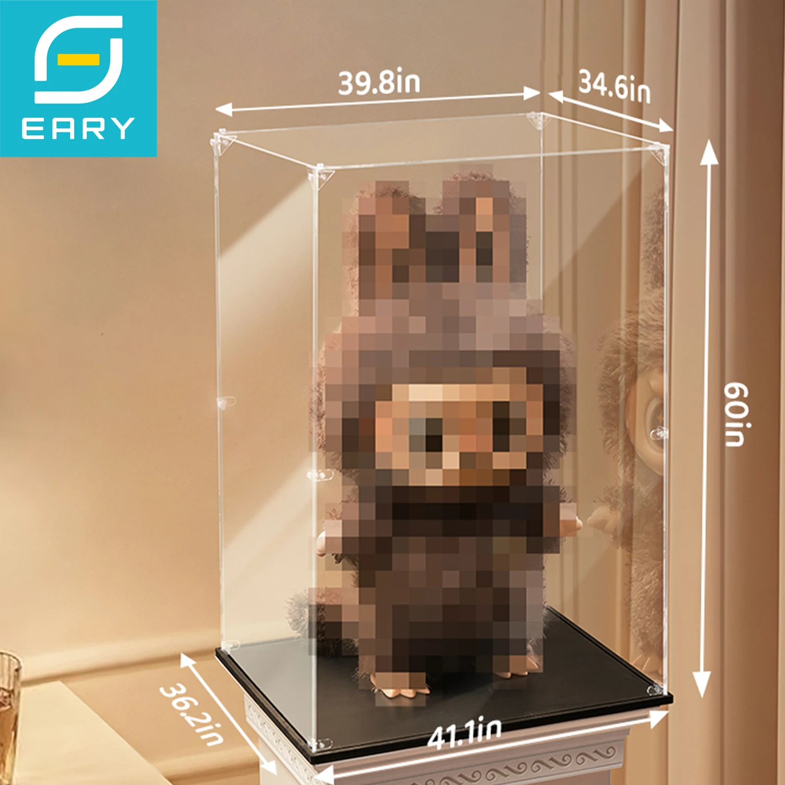 

Eary Transparent Acrylic Display Case for Zimomo Art Box Fit for Labubu for Angel Dolls Dustproof Storage Stable Protector Cover