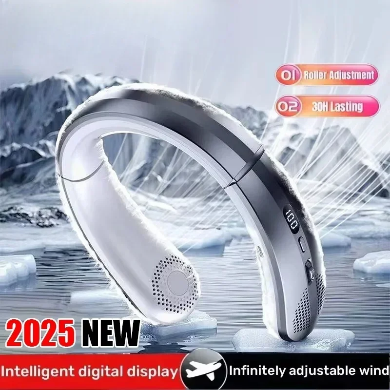 

8000mAh USB Hanging Neck Fan Portable Bladeless Mini Rechargeable Mute LED Digital Display Electric Fans Air Cooler New 2025