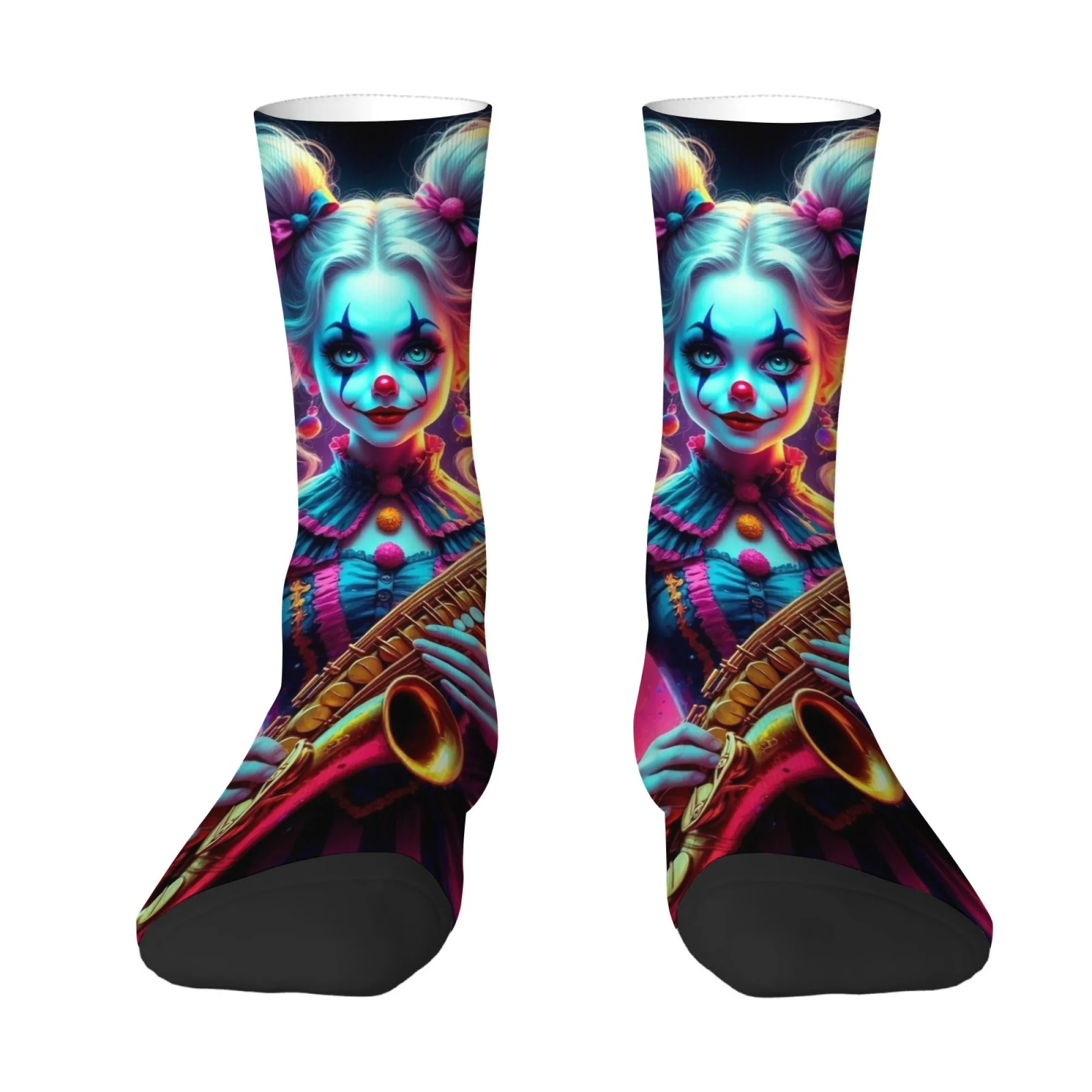 Neon Clown Music Girl Novelty Funny Men's Socks Harajuku Retro Street Crazy Happy Hip-Hop Socks Unisex Casual Fashion Socks Gift