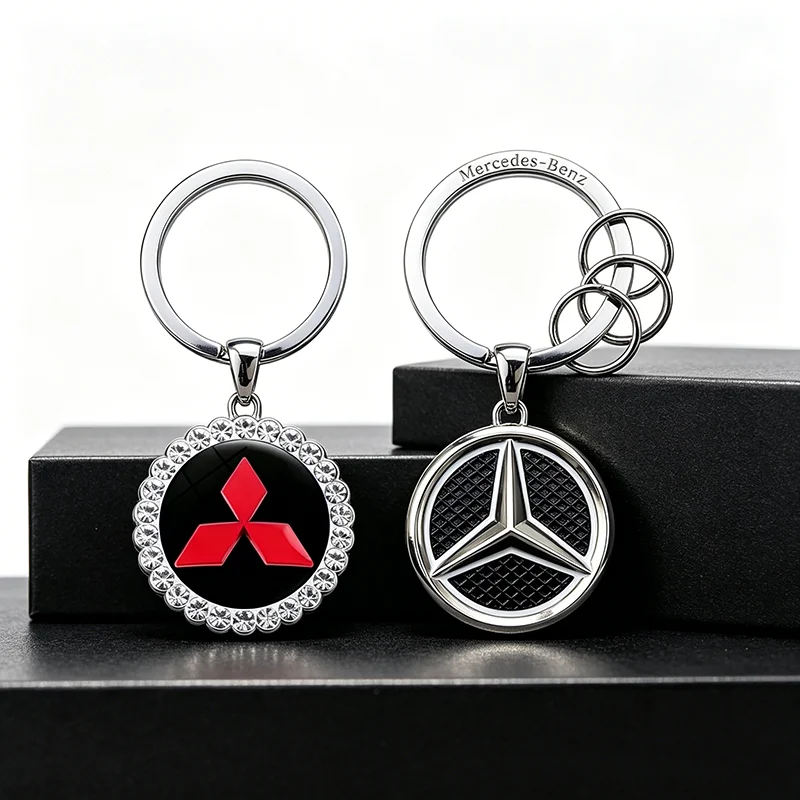 Metal Car Key Chain Keyrings Holder Gifts for Mitsubishi Mercedes Emblem Accessories