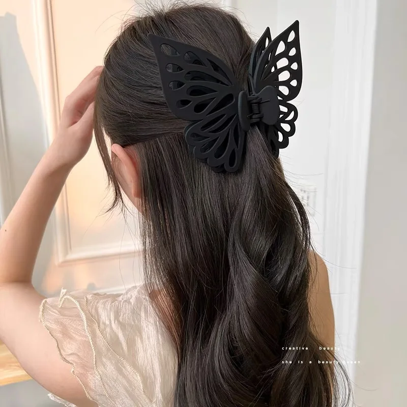 Elegant Butterfly Hair Claw for Women Solid Color Acrylic Shark Clip Large Frosted ack Head Styling Hairpin Hair Accessories