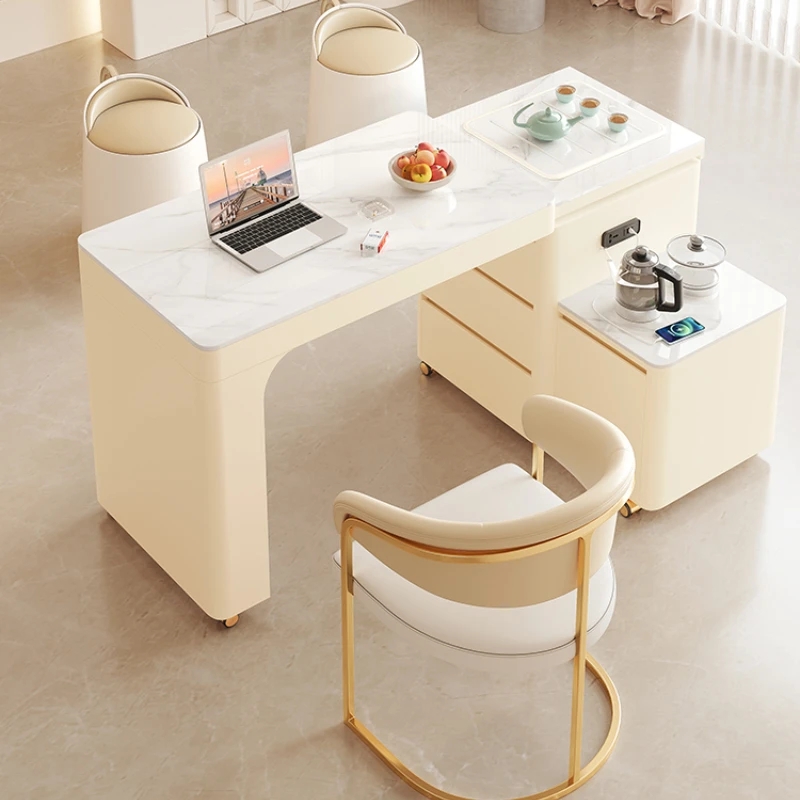 Movable telescopic rotating tea table cream wind rock slab household small tea table small apartment balcony tea table