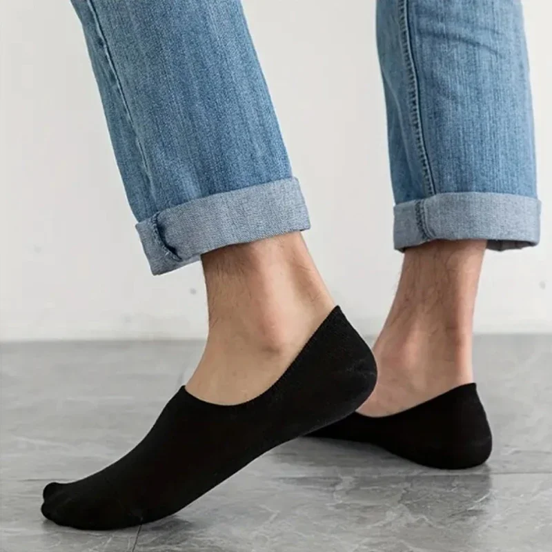 5 쌍 남성용 보이지 않는 양말 실리콘 미끄럼 방지 보트 양말 여름용 경량 통기성 캐주얼 양말