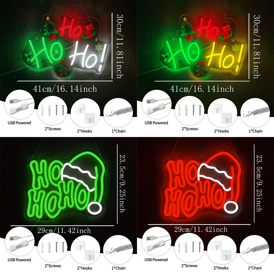 Hohoho Led Neon Sign, 3D Carved Icon Usb Powered Indoor Wall Decor, Used For Winter Parties, Christmas, Home, Bar Wall Lamps.