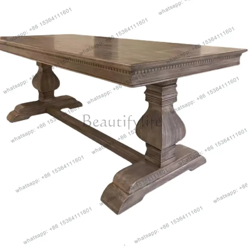 Retro solid wood old long table American French rectangular office tea table