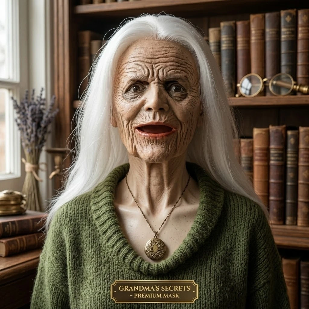 Gruselige Alte-Frau-Latexmaske Realistische Faltenreiche Oma-Gesichtsmaske mit Weißem Haar für Halloween-Cosplay-Partys und Geisterhäuser