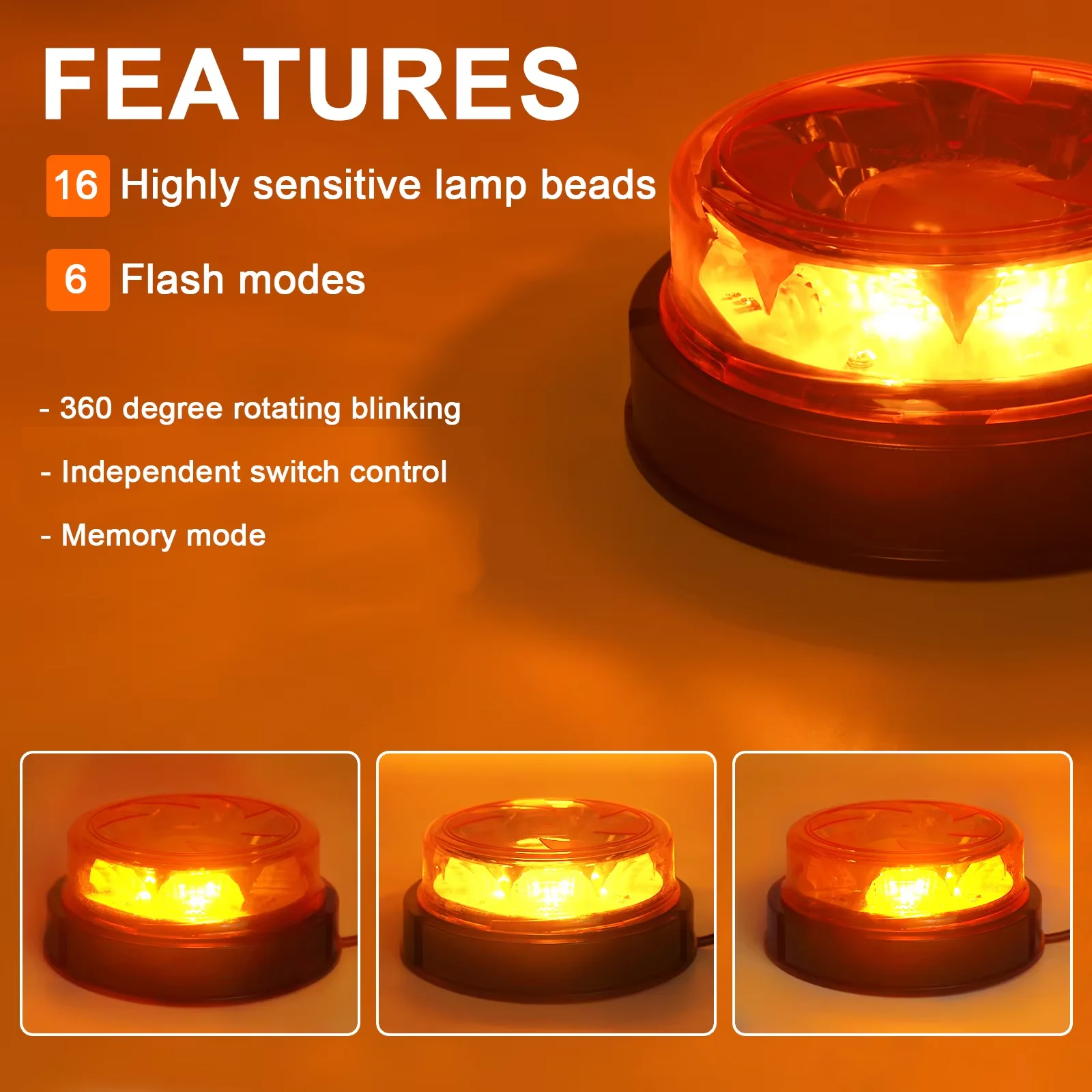 12v-24v 비상 교통 조명 차량 앰버 LED 스트로브 경고등 마운트 자동차 트럭 트랙터 눈 쟁기 Constructio