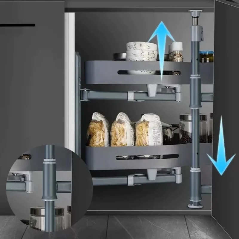 Cabinet Corner Basket Drawer Stainless Steel Double-Layer Whirl Pull-out Storage Organizer Kitchen Rack Removable Adjustable
