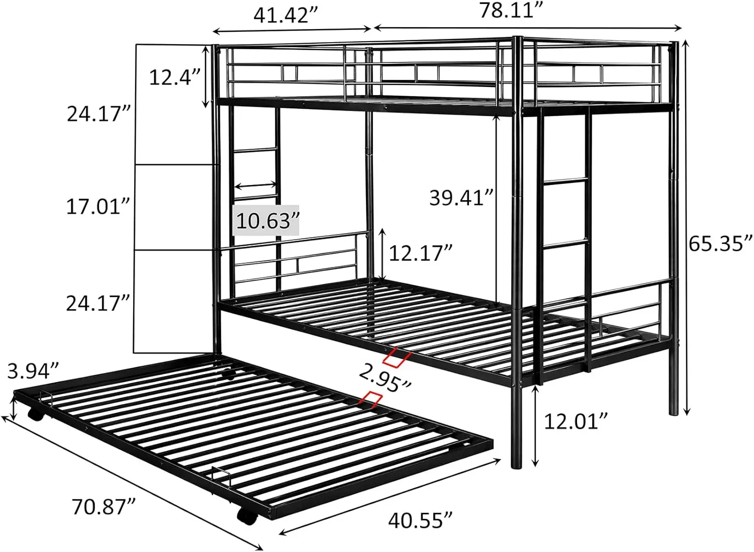 Twin Over Twin Metalen Stapelbed Met Roll Zware Stapelbedden Frame Met 2 Zijladders Converteerbare Stapelbed Met Veiligheidsbescherming