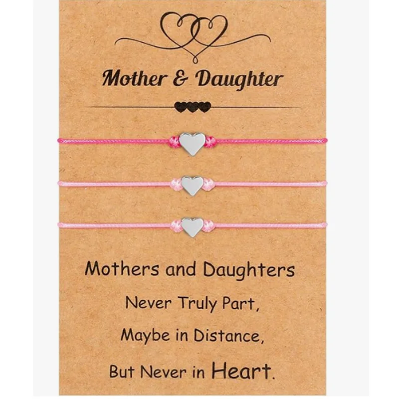 Mothers Day Bracelet Gifts, Hearts Mother Daughter Bracelets with Card, Celebrate Love Mothers Day Gifts for Grandma Daughter