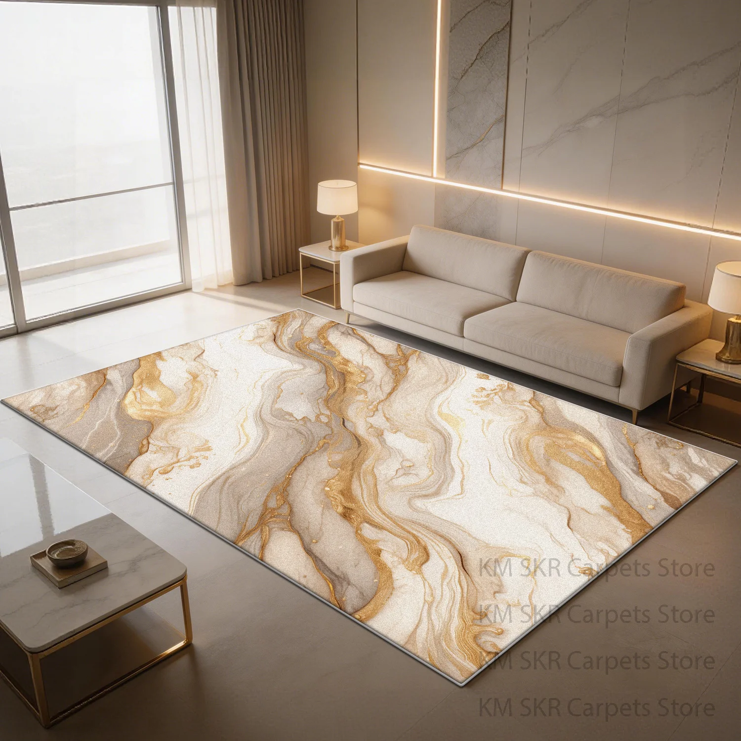 Modern Marble Simple Style Living Room Sofa Carpet Washable Antiskid Decoration Bedroom Rug Soft Light Colored Office Floor Mats
