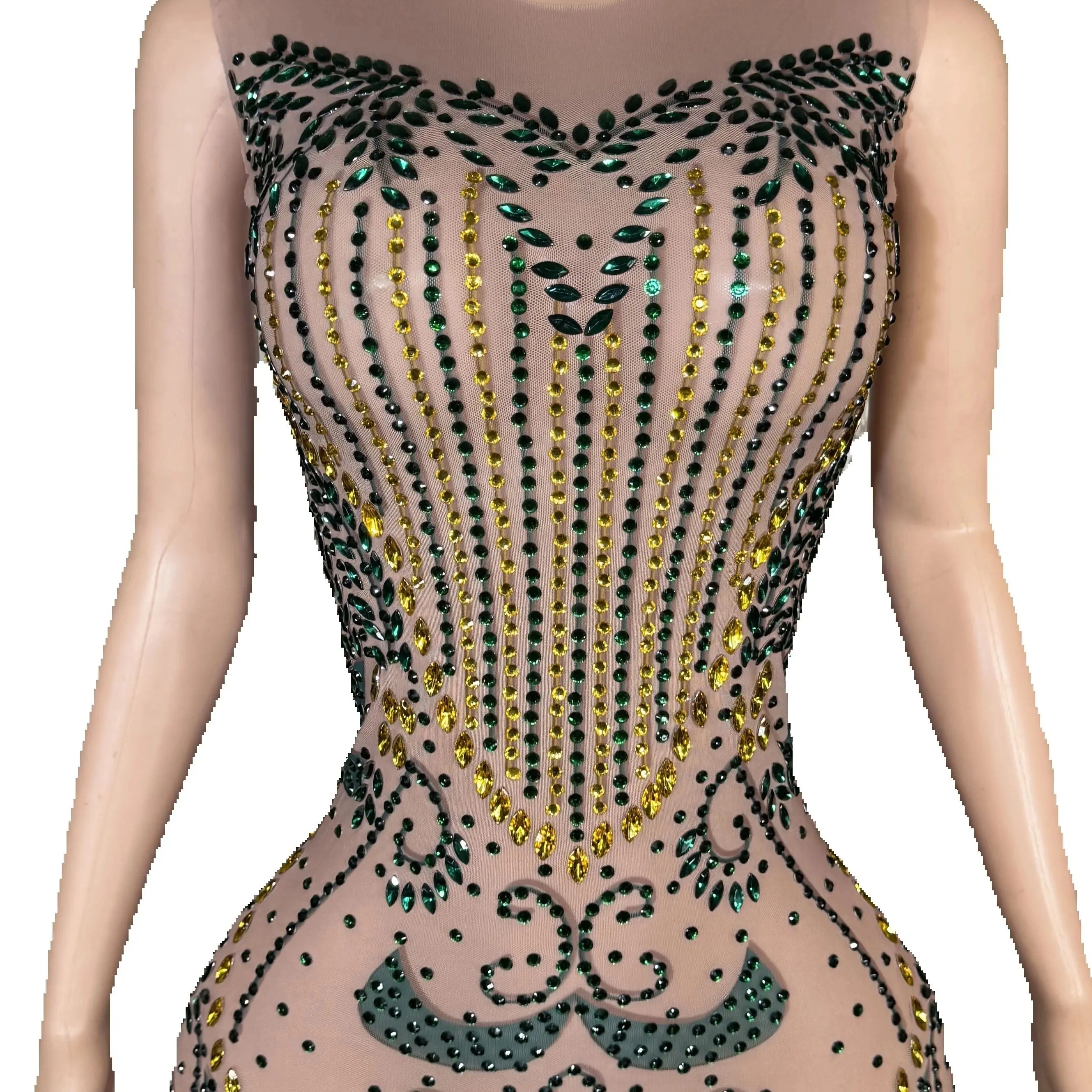 

ZD Outfit Elegant Floor-Length Bodycon Vestidos for Women Luxury Emerald Green Rhinestone Prom Dress Sexy