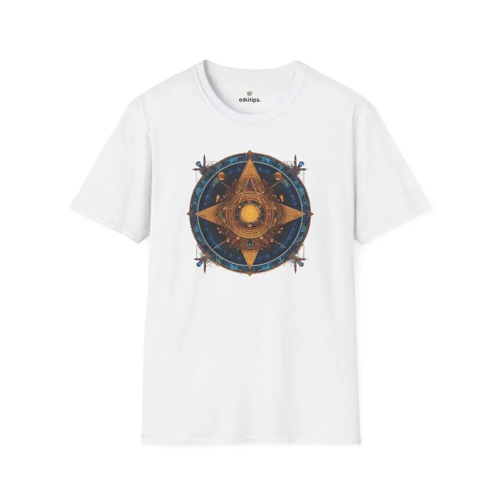 Camiseta unissex místico bússola mandala, espiritual para buscadores cósmicos, camisetas de algodão luxuosas para homens e mulheres, verão