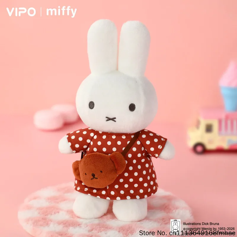 Vipo Miffy Plush Rabbit Stuffed Doll Soft Toy with Red Check Dress Crossbody Bag for Women Travel Comfort Birthday Gift