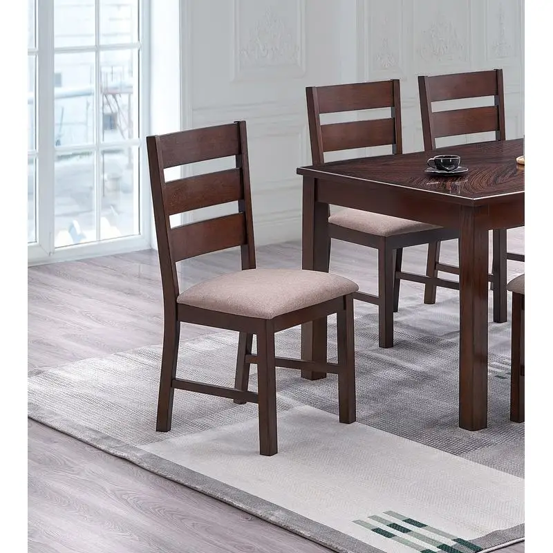 Contemporary Antique Cherry Set of 2 Dining Chairs, Solid Wood, Ladder Back Design, Fabric Cushion Seat for Dining Room