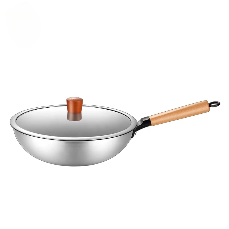 30Cm Chinese hot pot design pure titanium wok set cookware non-stick pan