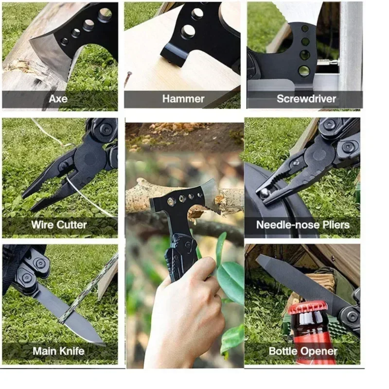 Multifunctional Axe Survival Axe Pliers MultiTool Camping Ax Hammer Outdoor Escape Tool Portable Fold Pliers Pocket Knife