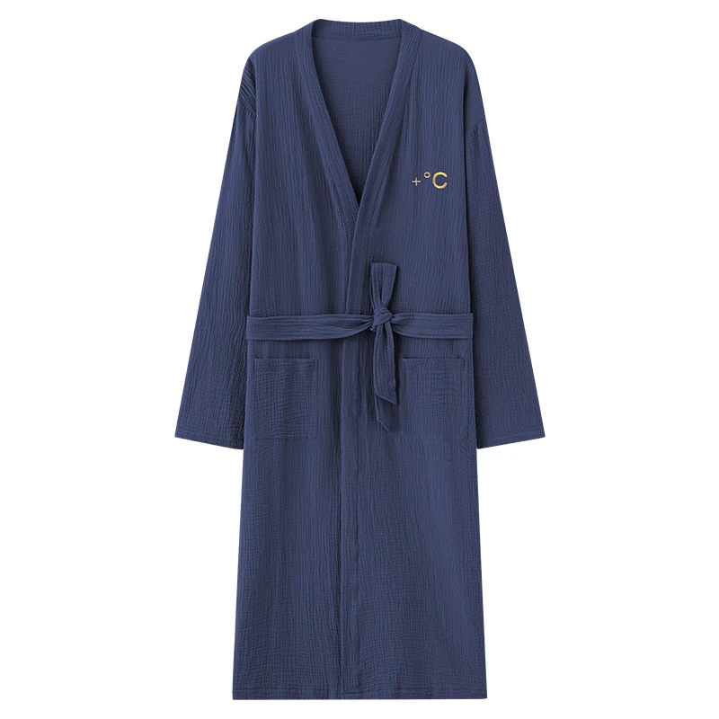 Solid Color Bath Robe Spring Full Pure Cotton Casual Nightgown Long Bathrobe Men Sleepwear Long Sleeve V-Neck Robes Male Kimono