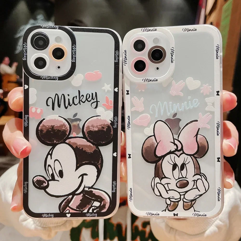 Cartoon Art Painting Mickey Mouse Phone Case For iPhone 15 14 13 12 11 Pro Max Mini X XS 7 8 Plus Transparent Soft Clear Cover