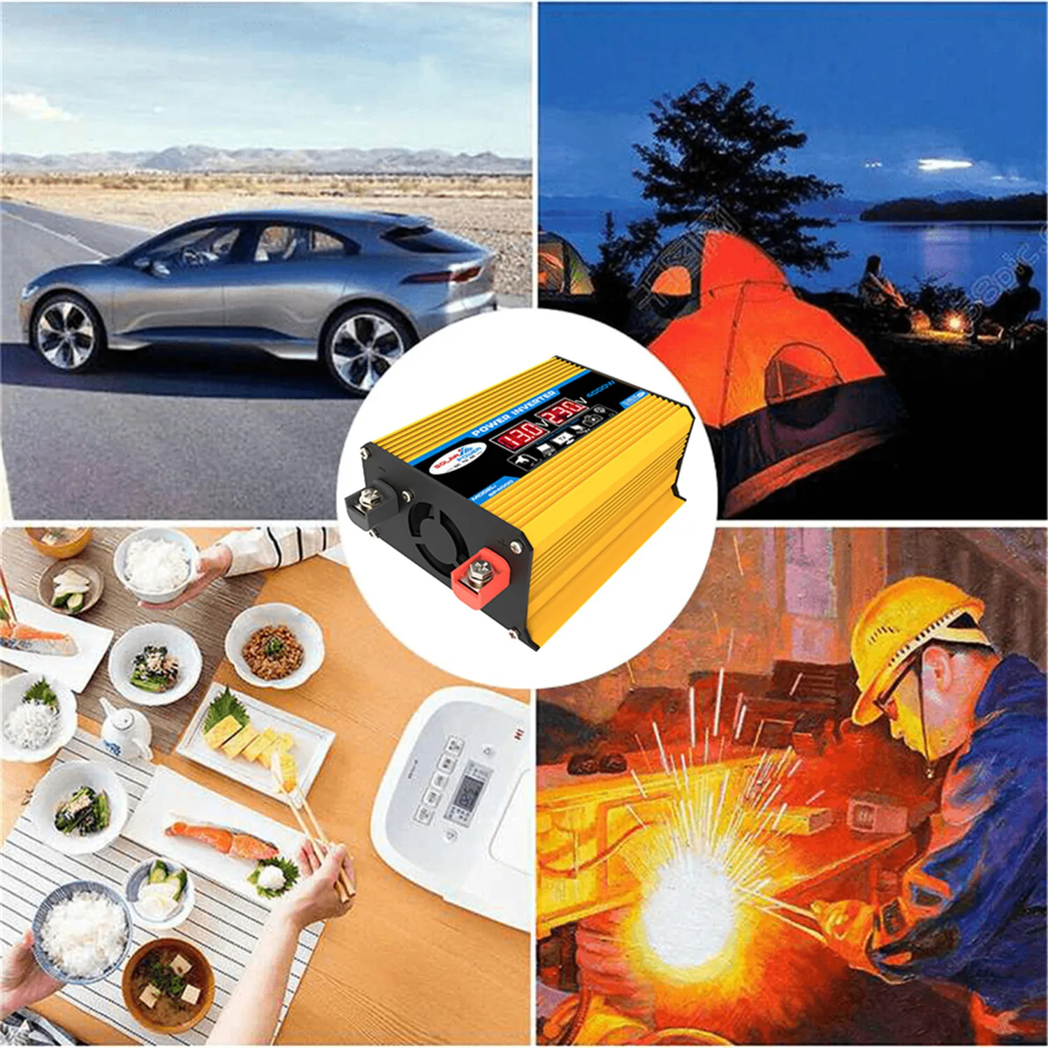 4000 واط سيارة العاكس 2 منافذ إخراج USB تعديل محول موجة جيبية مع شاشة LED 12 فولت إلى 110 فولت/220 فولت 300 واط تصنيف الطاقة ABS #5