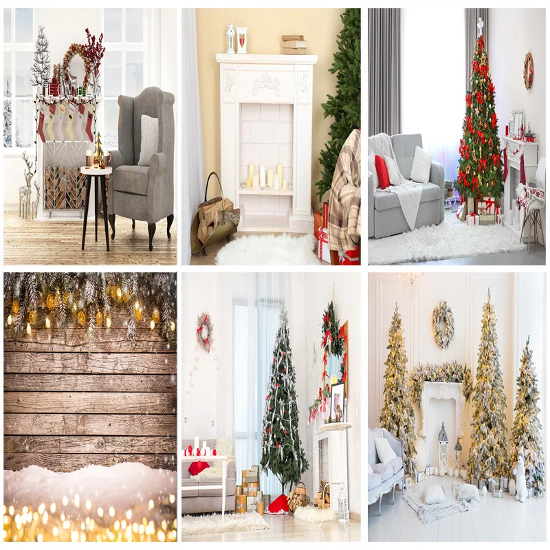 

Christmas Theme Photography Background Fireplace Christmas tree Children Portrait Backdrops For Photo Studio Props 211110 HS-14